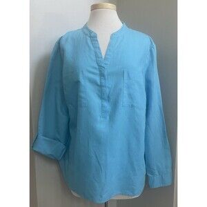 Talbots Ladies XL Linen Blend Turquoise Long Sleeve Blouse